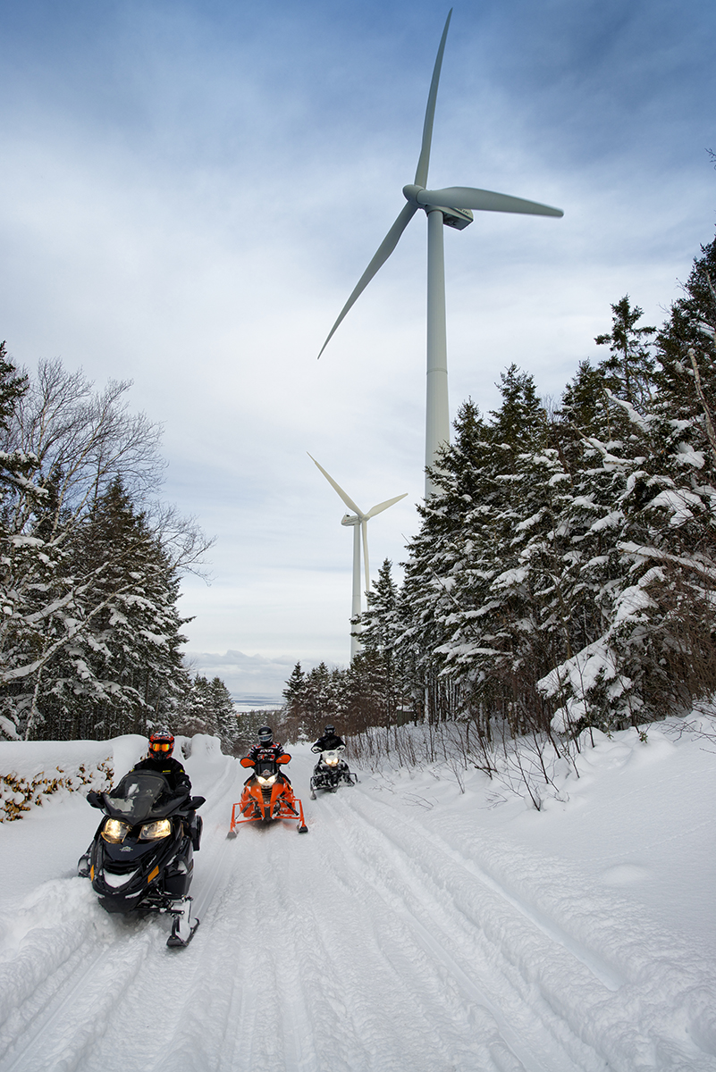 Wind turbines on the snowmobile trail